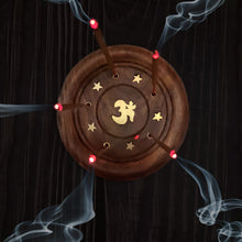 Prabhuji's Gifts - Incense Burner - Wooden Round Plate with Om - 4 inches