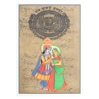 Greeting Card - Rajasthani Miniature Painting - Radha Govinda Standing - 5"x7" Prabhuji’s Gifts wholesale and retail