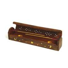 Incense Burner - Wooden Box with Storage - Moon and Star