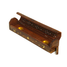 Incense Burner - Wooden Box with Storage - Moon and Star