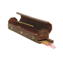 Incense Burner - Wooden Box with Storage - Moon and Star