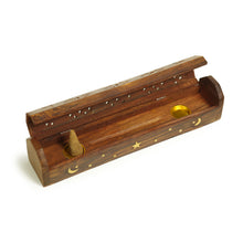 Incense Burner - Wooden Box with Storage - Moon and Star
