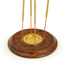Incense Burner - Wooden Round Plate Flowers - 4 inches - Wholesale and Retail Prabhuji's Gifts 