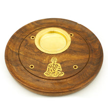 Incense Burner - Wooden Round Plate Buddha - 4 inches - Wholesale and Retail Prabhuji's Gifts