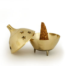 Burner - Brass Burner, 3 Legged Star Jali 3"Hx2.5"D - Wholesale and Retail Prabhuji's Gifts