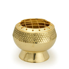 Burner - Embossed Brass Burner, Medium Base, Net Top 2.25"Hx2.5"D - Wholesale and Retail Prabhuji's Gifts