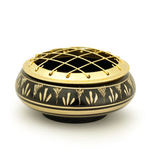 Burner - Black Brass Burner, Low Base, Fern Engraving, Net Top 1.25"Hx2.75"D - Wholesale and Retail Prabhuji's Gifts