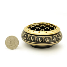 Burner - Black Brass Burner, Low Base, Fern Engraving, Net Top 1.25"Hx2.75"D - Wholesale and Retail Prabhuji's Gifts 