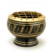 Burner - Black Brass Burner, Medium Base, Feather Engraving, Net Top 2"Hx2.5"D - Wholesale and Retail Prabhuji's Gifts