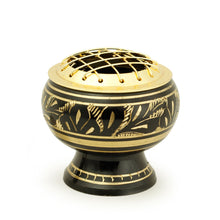 Burner - Black Brass Burner, Medium Base, Fern Engraving, Net Top 2"Hx2"D - Wholesale and Retail Prabhuji's Gifts 