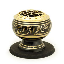 Burner - Black Brass Burner, Medium Base, Fern Engraving, Net Top 2"Hx2"D - Wholesale and Retail Prabhuji's Gifts