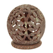 Burner for Cones and Candle Holder - Soapstone Carved T-Lite Ball - Leaves 3 inches - Wholesale and Retail Prabhuji's Gifts