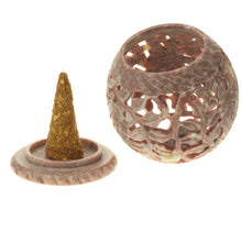 Burner for Cones and Candle Holder - Soapstone Carved T-Lite Ball - Leaves 3 inches - Wholesale and Retail Prabhuji's Gifts 