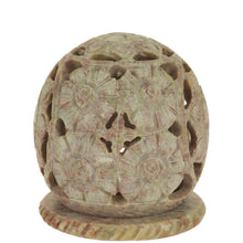 Burner for Cones and Candle Holder - Soapstone Carved T-Lite Ball - Flowers 3 inches - Wholesale and Retail Prabhuji's Gifts