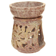 Oil Diffuser - Natural Soapstone Oil Burner Round Leaves 4" - Wholesale and Retail Prabhuji's Gifts 