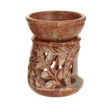 Oil Diffuser - Natural Soapstone Oil Burner Round Leaves 3.25" - Wholesale and Retail Prabhuji's Gifts 
