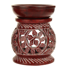 Oil Diffuser - Red Soapstone Oil Burner Round leaves 4" - Wholesale and Retail Prabhuji's Gifts