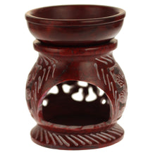Oil Diffuser - Red Soapstone Oil Burner Round leaves 4" - Wholesale and Retail Prabhuji's Gifts