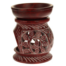 Oil Diffuser - Red Soapstone Oil Burner Round leaves 4" - Wholesale and Retail Prabhuji's Gifts