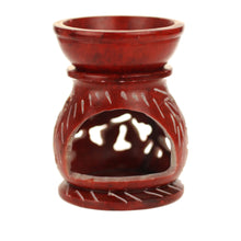 Oil Diffuser - Red Soapstone Oil Burner Round leaves 3.25" - Wholesale and Retail Prabhuji's Gifts
