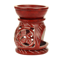 Oil Diffuser - Red Soapstone Oil Burner Round leaves 3.25" - Wholesale and Retail Prabhuji's Gifts 