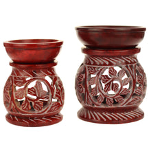 Oil Diffuser - Red Soapstone Oil Burner Round leaves 3.25" - Wholesale and Retail Prabhuji's Gifts 