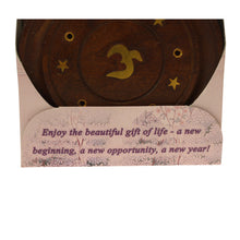 Incense Gift Set - Wood Round Burner + 3 Harmony Incense Sticks & Holiday Greeting (Gaudi, Gaudmalhar, Bhairavi) - Wholesale and Retail Prabhuji's Gifts