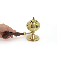 Prabhuji's Gifts Burner - Brass Burner with Wood Handle 5.5"Hx3"Dx8.5"L
