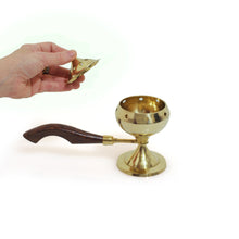 Prabhuji's Gifts Burner - Brass Burner with Wood Handle 5.5"Hx3"Dx8.5"L