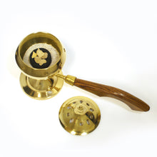 Prabhuji's Gifts Burner - Brass Burner with Wood Handle 5.5"Hx3"Dx8.5"L