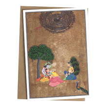 Tarjeta de felicitación - Pintura en miniatura Rajasthani - Krishna con Gopis - 5"x7"