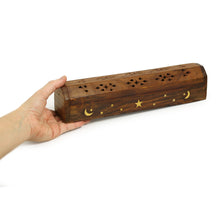 Incense Burner - Wooden Box with Storage - Moon and Star