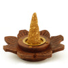 Incense Burner - Wooden Round Plate Lotus - 4 inches