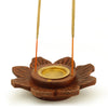 Incense Burner - Wooden Round Plate Lotus - 4 inches