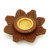 Incense Burner - Wooden Round Plate Lotus - 4 inches