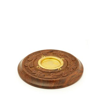 Incense Burner - Wooden Round Plate Flowers - 4 inches - Wholesale and Retail Prabhuji's Gifts 