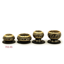 Burner - Black Brass Burner, Low Base, Feather Engraving, Net Top 1.25"Hx2.25"D - Wholesale and Retail Prabhuji's Gifts 