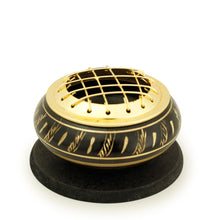 Burner - Black Brass Burner, Low Base, Feather Engraving, Net Top 1.25"Hx2.25"D - Wholesale and Retail Prabhuji's Gifts 
