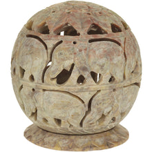 Burner for Cones and Candle Holder - Soapstone Carved T-Lite Ball - Elephant 3.5 inches - Wholesale and Retail Prabhuji's Gifts 