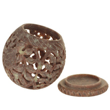 Burner for Cones and Candle Holder - Soapstone Carved T-Lite Ball - Leaves 3 inches - Wholesale and Retail Prabhuji's Gifts 