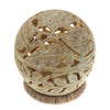Burner for Cones and Candle Holder - Soapstone Carved Tea-Light Ball - Large leaves 3 inches