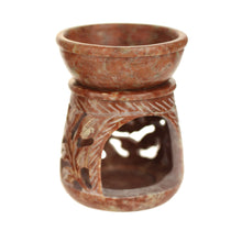 Oil Diffuser - Natural Soapstone Oil Burner Round Leaves 3.25" - Wholesale and Retail Prabhuji's Gifts 