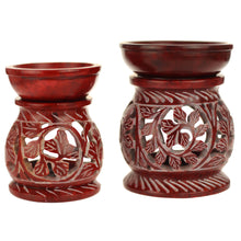 Oil Diffuser - Red Soapstone Oil Burner Round leaves 4" - Wholesale and Retail Prabhuji's Gifts 