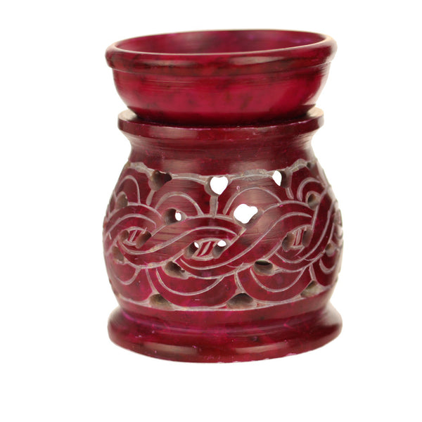 Hjelm Præfiks lærken Oil Diffuser - Wholesale and Retail - Red Soapstone Oil Burner Carved 3.25"  | Prabhuji's Gifts