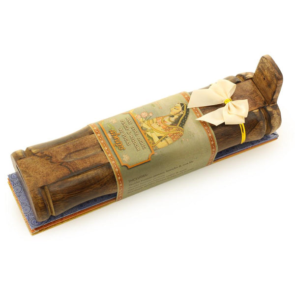 Incense Gift Set - Bamboo Burner + 3 Meditation Incense Sticks Packs & Greeting - May Love, Light, Peace