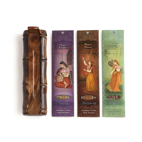 Incense Gift Set - Bamboo Burner + 3 Harmony Incense Sticks Packs & Greeting - Thank you for being you