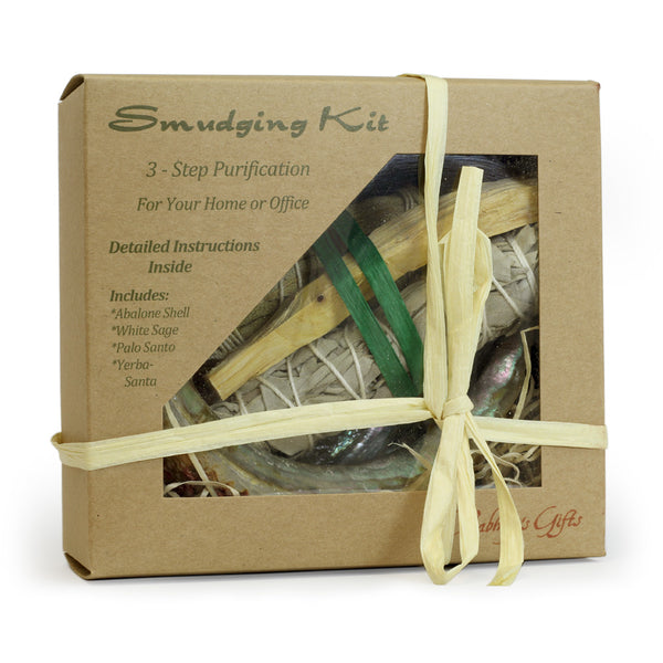 Kit - Smudging Kit Palo Santo - Sage - Yerba Santa - Abalone shell - with Purification Instruction Booklet