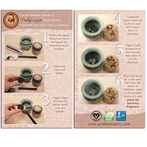 Resin Incense how to burn instructions tearoff 100 sheet pad She Prabhuji's Gifts