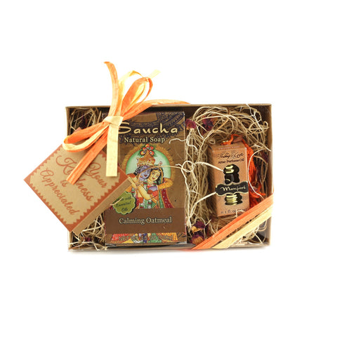 Gift Set - Saucha Bar Soap 'Calming Oatmeal' and Attar Oil 'Manjari' - with Greeting 'Your kindness is appreciated'